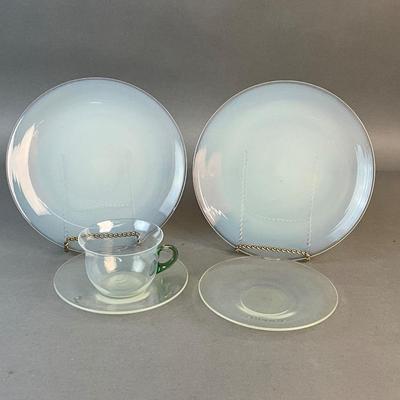 1084 Lot of Opalescent Glass Plates with Cup and Saucer