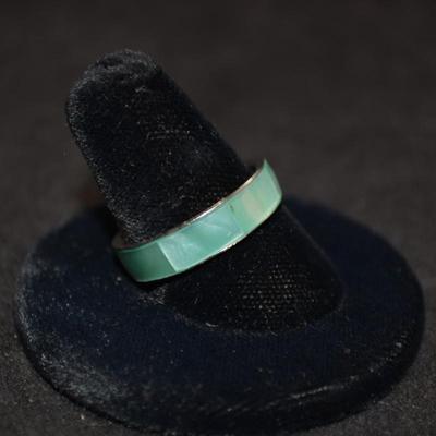 925 Sterling Blue + Green Abalone Inlay Ring Size 9.5 1.9g