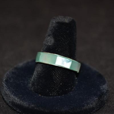 925 Sterling Blue + Green Abalone Inlay Ring Size 9.5 1.9g