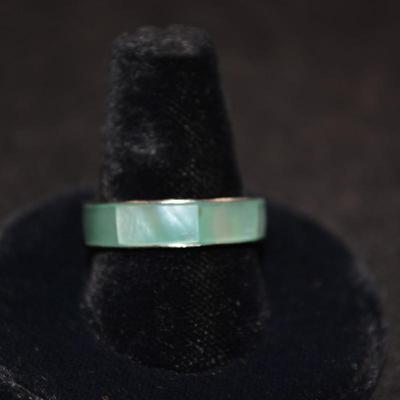 925 Sterling Blue + Green Abalone Inlay Ring Size 9.5 1.9g