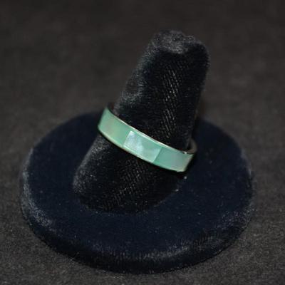 925 Sterling Blue + Green Abalone Inlay Ring Size 9.5 1.9g