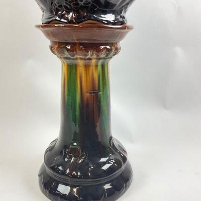 1085 Large Antique Majolica Jardiniere with Poppy Relief