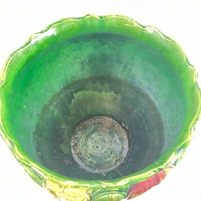 1085 Large Antique Majolica Jardiniere with Poppy Relief