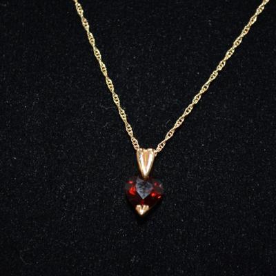 14k Gold Tourmaline Heart Pendant on 14K Gold Chain 18" 1.3g