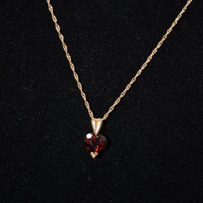 14k Gold Tourmaline Heart Pendant on 14K Gold Chain 18" 1.3g