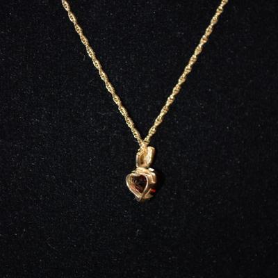 14k Gold Tourmaline Heart Pendant on 14K Gold Chain 18" 1.3g