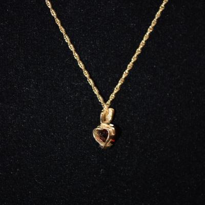 14k Gold Tourmaline Heart Pendant on 14K Gold Chain 18