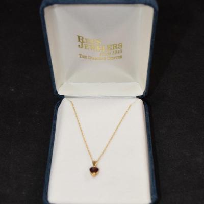 14k Gold Tourmaline Heart Pendant on 14K Gold Chain 18" 1.3g