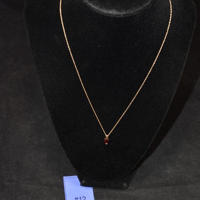 14k Gold Tourmaline Heart Pendant on 14K Gold Chain 18" 1.3g