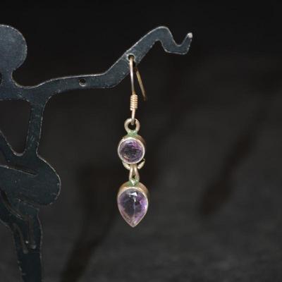 925 Sterling w/ Amethyst Drop Earrings 3.9g