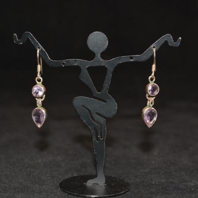 925 Sterling w/ Amethyst Drop Earrings 3.9g