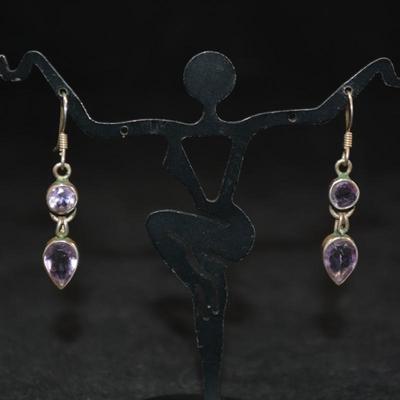 925 Sterling w/ Amethyst Drop Earrings 3.9g