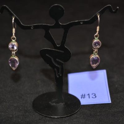 925 Sterling w/ Amethyst Drop Earrings 3.9g