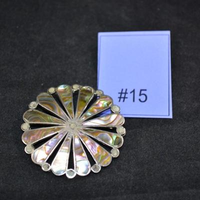 Vintage 925 Sterling Abalone Brooch/Pendant 8.4g