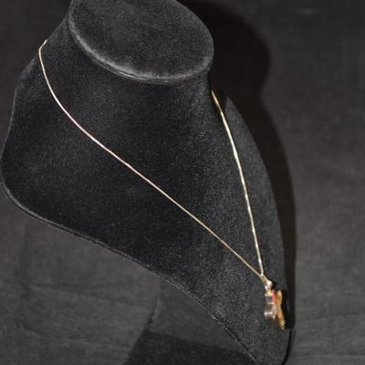 925 Sterling Box Chain w/ 925 Resin Flower Cross Pendant 18" 4.6g