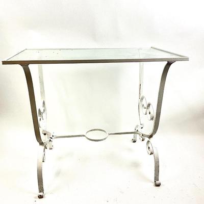 1086 Antique Glass Top Wrought Iron Table