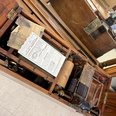 Antique French Cash register, Dresser mirror, wooden box
