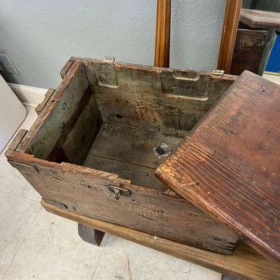 Antique French Cash register, Dresser mirror, wooden box