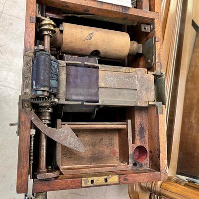 Antique French Cash register, Dresser mirror, wooden box