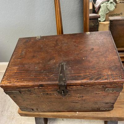 Antique French Cash register, Dresser mirror, wooden box
