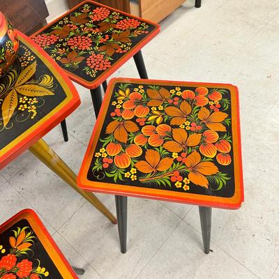 Beautiful Russian table stools, bowl, spoons