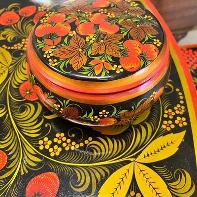 Beautiful Russian table stools, bowl, spoons