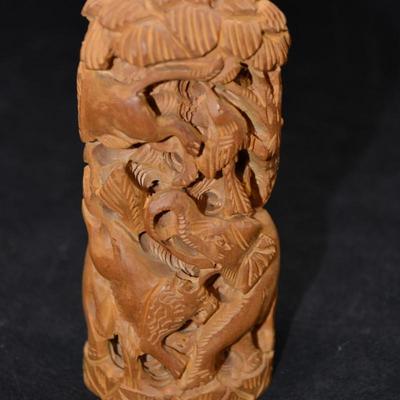 Vintage Hand Carved Wooden Jungle Scene 4.75" Tall