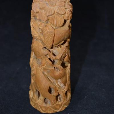 Vintage Hand Carved Wooden Jungle Scene 4.75" Tall