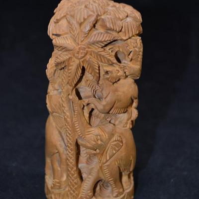Vintage Hand Carved Wooden Jungle Scene 4.75" Tall