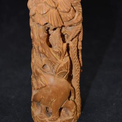 Vintage Hand Carved Wooden Jungle Scene 4.75" Tall
