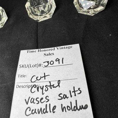 Cut crystal salts, Candle holders, vases
