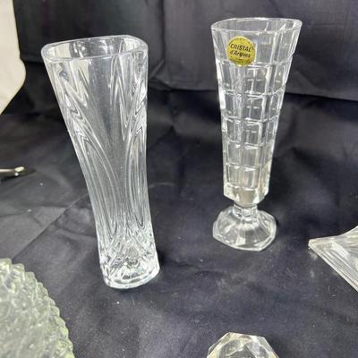 Cut crystal salts, Candle holders, vases