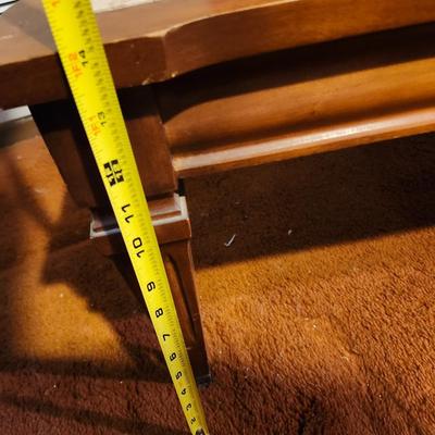 Vintage 1970s Coffee Table 44 by 18 marble and wood, damage to marble