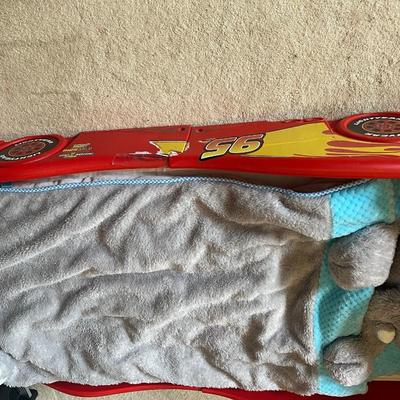 Red Cars Toddler Bed with Mattress and Elephant Sleeping Bag
