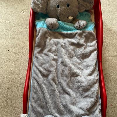 Red Cars Toddler Bed with Mattress and Elephant Sleeping Bag