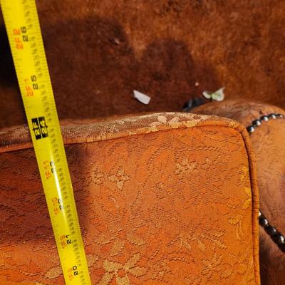 Mid-Century Modern Upholstered chair and ottoman Wooden Based With Metal Embellishments