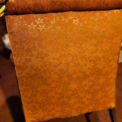 Mid-Century Modern Upholstered chair and ottoman Wooden Based With Metal Embellishments