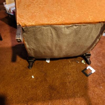 Mid-Century Modern Upholstered chair and ottoman Wooden Based With Metal Embellishments