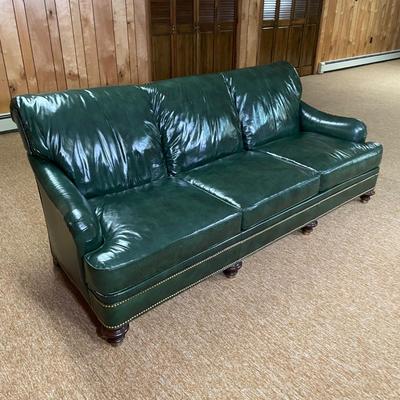 LOT 48B: Beautiful Hickory Chair Co. Green Leather Sofa