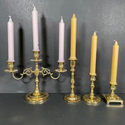 LOT 66B: Vintage Baldwin Brass Candlesticks w/ Candles