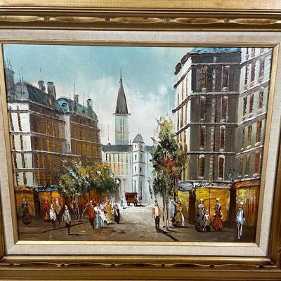 LOT 70B: Original Oil On Canvas Street Scene Painting Signed By Unknown Artist