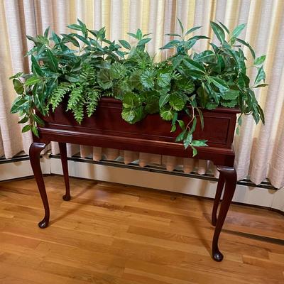 LOT 74D: Mahogany Queen Anne Style Planter Box Stand w/ Faux Plants