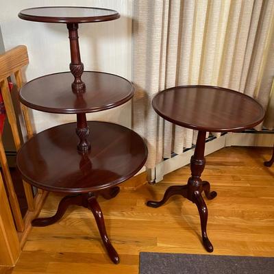 LOT 75D: Vintage Mahogany 3 Tier Circular Butler Table & End Table