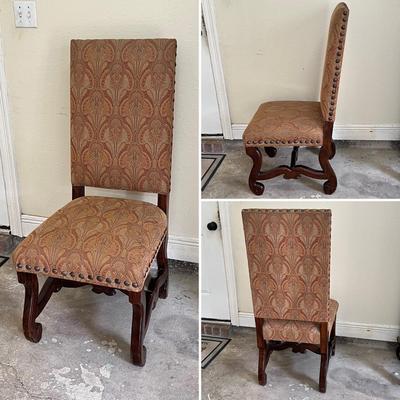 Solid Wood Trestle Table & Six (6) Upholstered Nail Head Trim Chairs ~ *Read Details