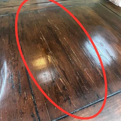 Solid Wood Trestle Table & Six (6) Upholstered Nail Head Trim Chairs ~ *Read Details