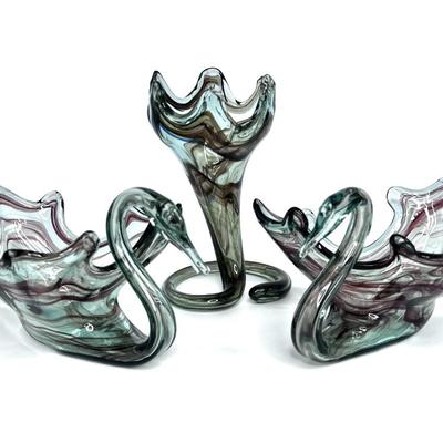 MCM Blown Glass Set - Swans and Bud Vase