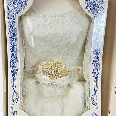 1094 Vintage 1940's Heirloom Sealed Wedding Dress with Original Cake Topper