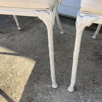 1098 Hollywood Regency Cast Aluminum Chairs with Glass Top Endtables