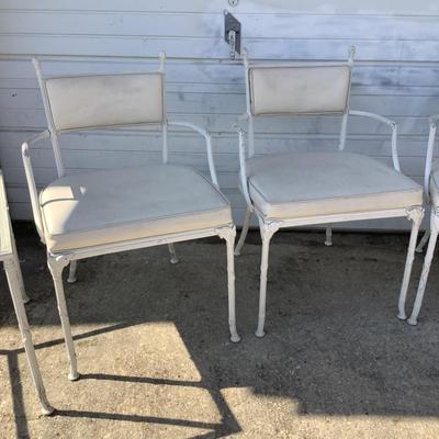 1098 Hollywood Regency Cast Aluminum Chairs with Glass Top Endtables