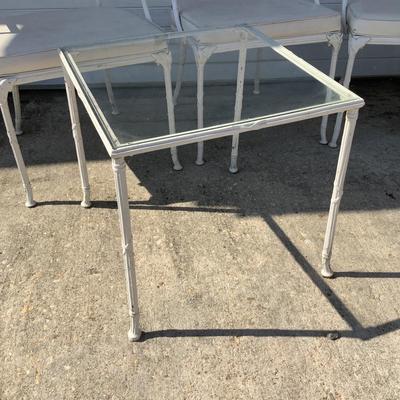 1098 Hollywood Regency Cast Aluminum Chairs with Glass Top Endtables